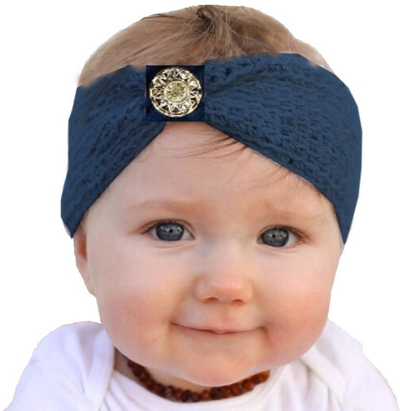 Ziory Blue Winter Crochet Turban Bowknot Headbands for Baby Boys & Girls(6-12month) Head Band