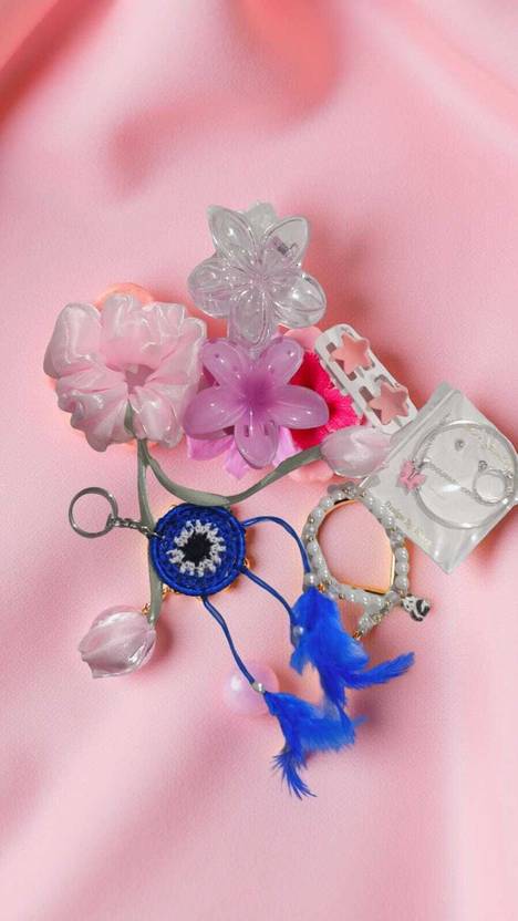 RAJNI handicraft Traders Hair Clature Set for Girls with 1 Scrunchies Pendant Evil Eye Keychain Braclete Hair Accessory Set