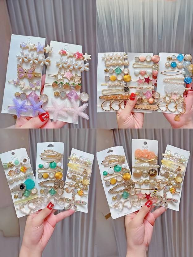 Amirah 8 Pcs Korean Style Pearl Barrettes Womens Headdress Jewelry Hair Accessories set Hair Clip