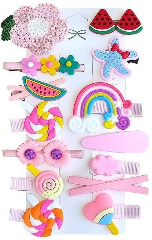 Glitchez Cute 14 Clips Fruit Cartoon Animal Shape Hair Pins for Baby Girl (Pink) Tic Tac Clip