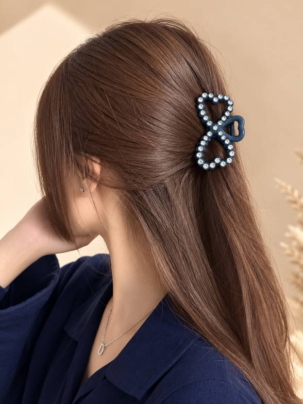 hautehandles Navy Blue Rhinestone Hair Claw Clip for Women Hair Claw