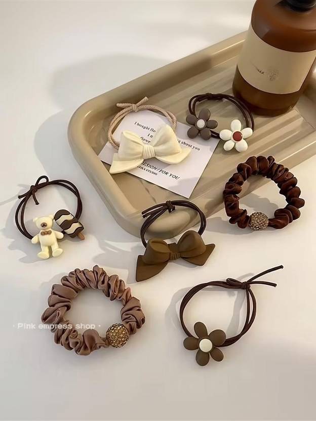 locklux Korean Bowknot Flower Style Rope Elastic Bands Girl&Women 7pc Cute Fancy Ponytie Rubber Band