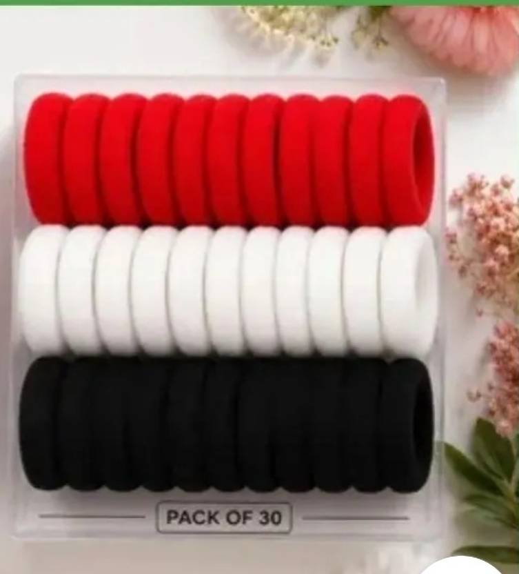 ethnic elegance Hair rubber band red white and black combo pack of 30 piece Hair Band
