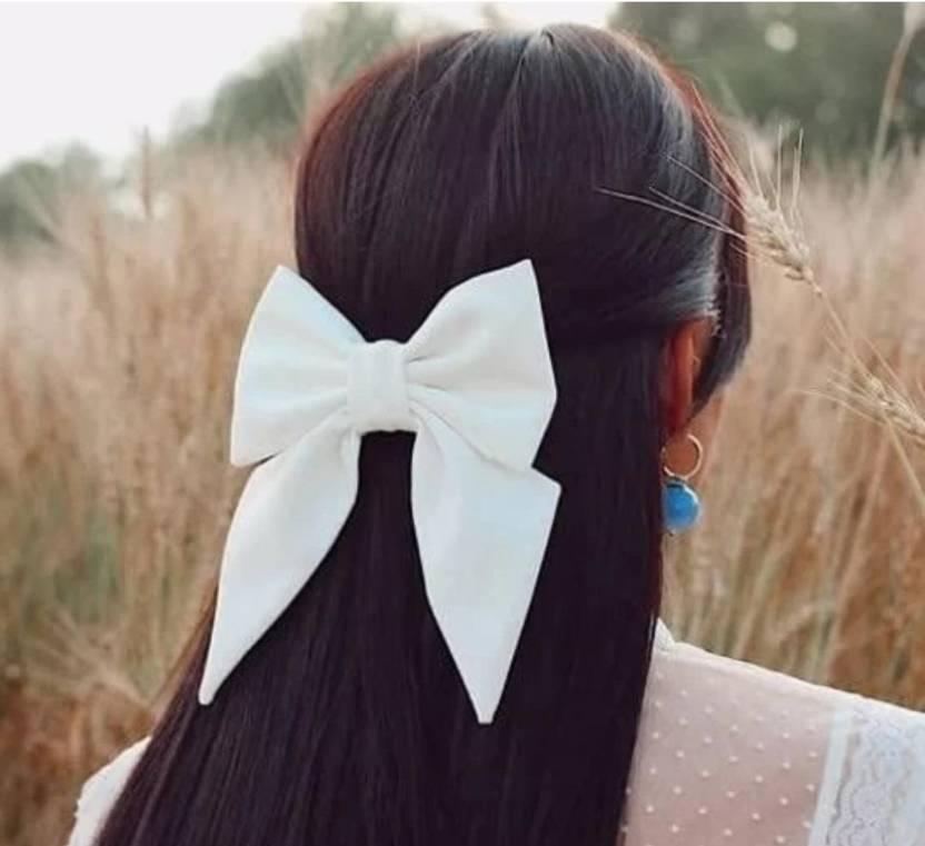 Glitchez Satin Layer French Style Bowknot White Bow Hair Clip Hair Accessories e Hair Clip