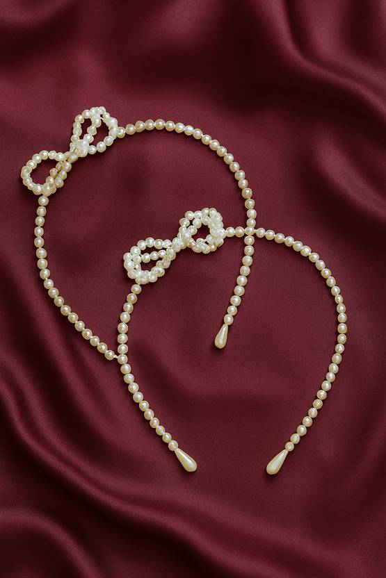 Girls Clubs 2 Pcs Pearl Headband with Bow Hair Band
