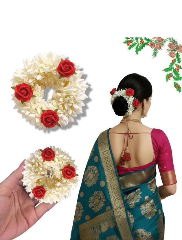 Trendy SheFinds 1 Pc Red Artificial Mogra Gajra for Women & Girls, Scented Hair Bun Accessory Bun
