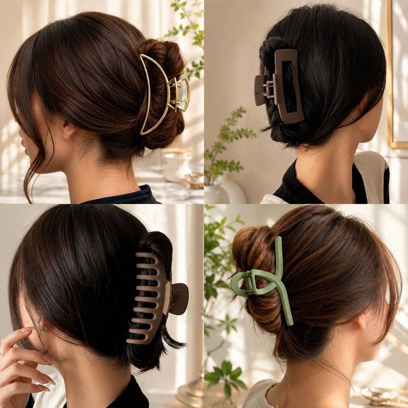 Dressberry Girls Hair Claw Clip Set Mix Design Stylish Hair Clutcher Accessories 4Pcs Combo Hair Claw