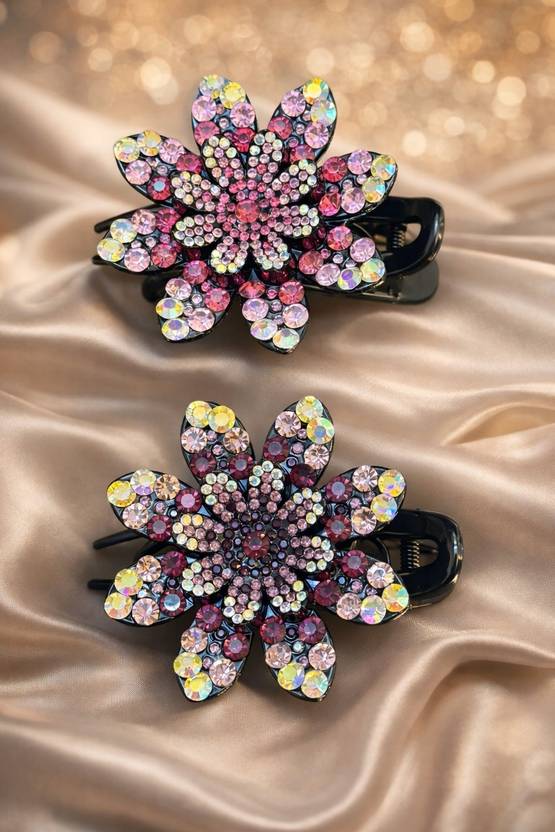 TressAura Aurora Petal Crystal Hair Claw (pink & multi-color) Hair Claw