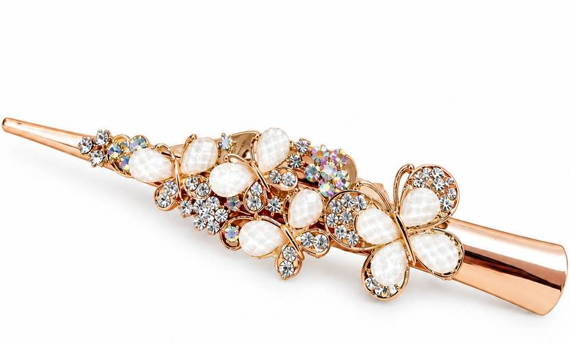 NoteBerry Crystal Butterfly Hair Barrette & Side Clip for Women & Girls Cream Hair Clip