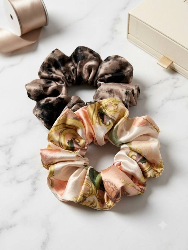 slitch printed satin scrunchies for women and girls (medium size ) Rubber Band