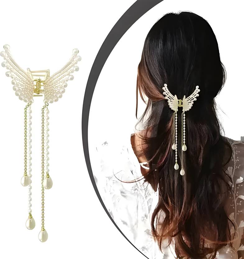BoldBeads Elegant Butterfly Pearl Clutcher Hair Clip for Women & Girls Hair Claw