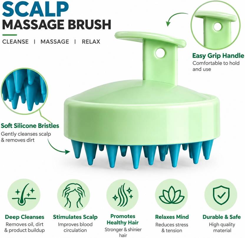 ANVIEX Silicone Scalp Massager Shampoo Brush for Hair Wash & Head Massage, Green