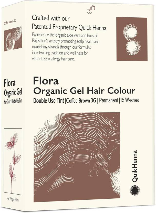 QuikHenna Flora Double Use Tint Organic Gel Hair Color – Coffee Brown , 3G