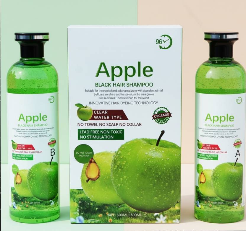 Bluezoo Apple Black Hair Color Shampoo 500ml x2, Ammonia-Free, Instant Dye ,  Black A-30