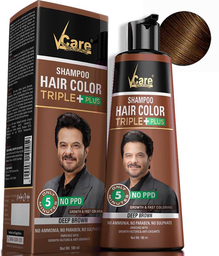 Vcare Shampoo Hair Colour for Men & Women Only 5 Minute Hair Coloring Kit 180ml , Brown