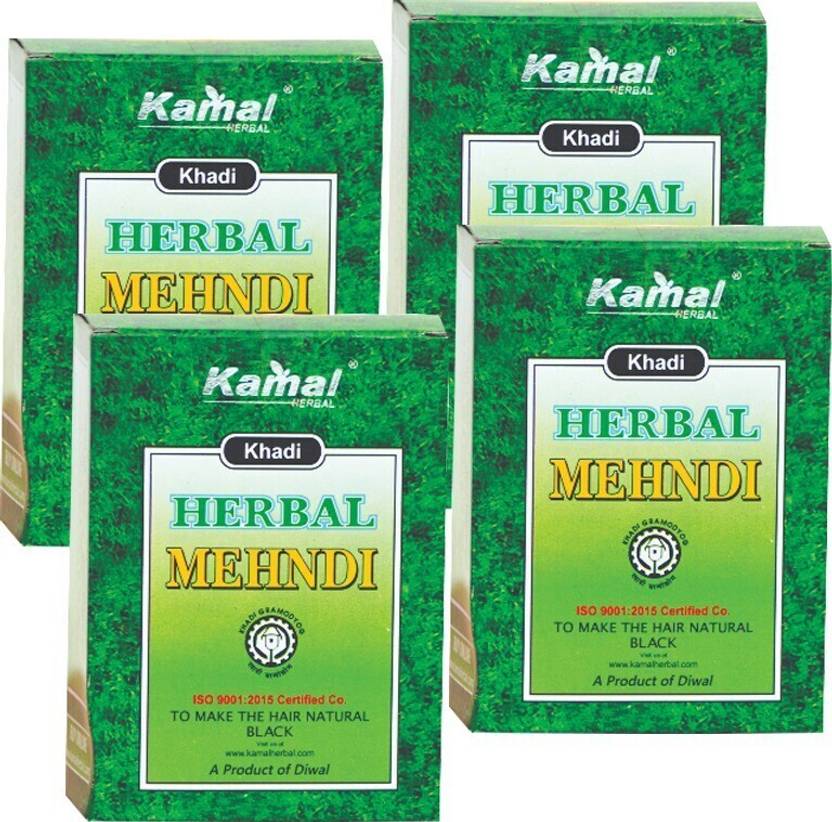 Kamal Herbal KHADI HERBAL Black Mehndi for natural black hairs pure and ayurvedic hair product pack of 4 , Black