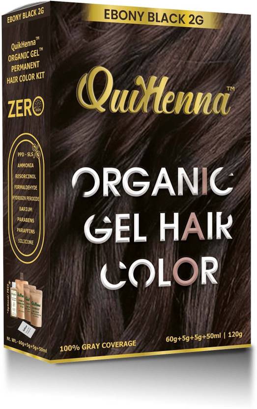 QuikHenna Damage Free Organic Gel Hair Color Ebony Black 2G 120g , Ebony Black