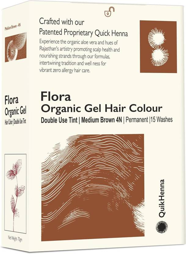 QuikHenna Flora Double Use Tint Organic Gel Hair Color – Medium Brown , 4N