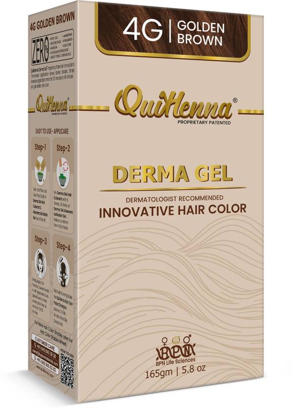 QuikHenna Organic Gel Derma Hair Color - 4G Golden Brown 165gm Men and Women , Golden Brown