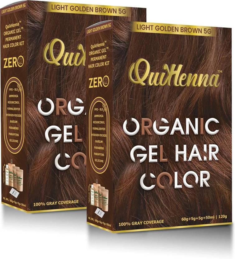 QuikHenna Damage Free Organic Gel Hair Color Light Golden Brown 5G 120g (pack of 2) , Light Golden Brown