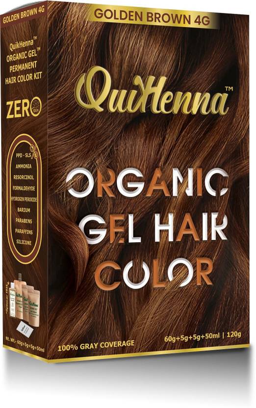 QuikHenna Damage Free Organic Gel Hair Color Golden Brown 4G 120g , Golden Brown