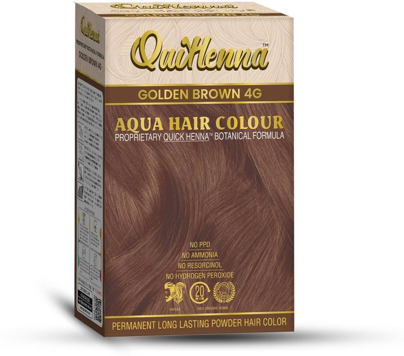 QuikHenna Organic Aqua Powder Hair colour- 4G Golden Brown 110gm , Golden Brown
