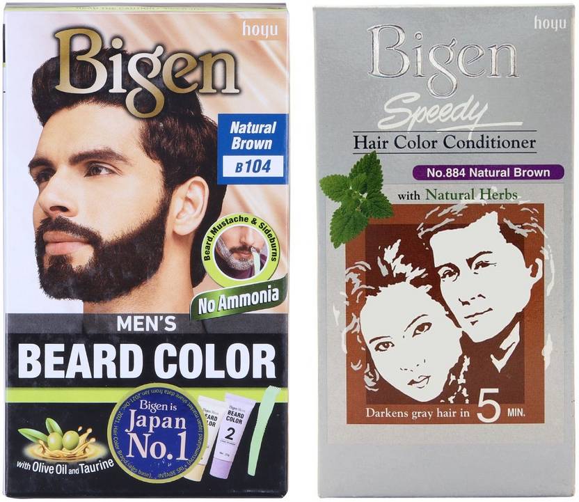 Bigen Men’s Beard B104 & Hair Color Conditioner 884 , Natural Brown