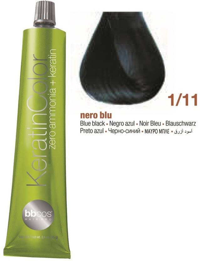 Bbcos Hair Pro KeratinColor Permanent Hair Color Cream Long Lasting Hair Color Tube , 1/11, Blue Black