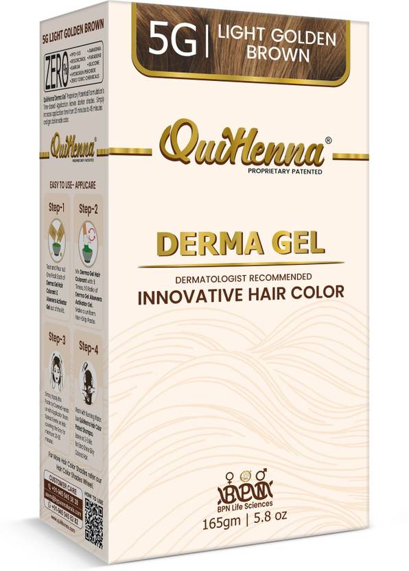 QuikHenna Organic Gel Derma Hair Color - 5G Light Golden Brown 165gm Men and Women , Light Golden Brown