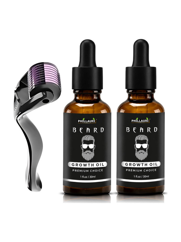 Phillauri Men Beard Growth Oil and Derma roller 0.5mm for hair for beard, Thicker Beard Hair Oil
