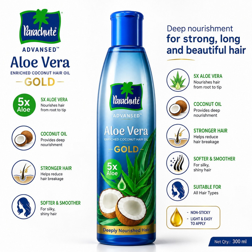 Parachute ALOE VERA GOLD ENRICHED COCONUT HAIR OIL GOLD...