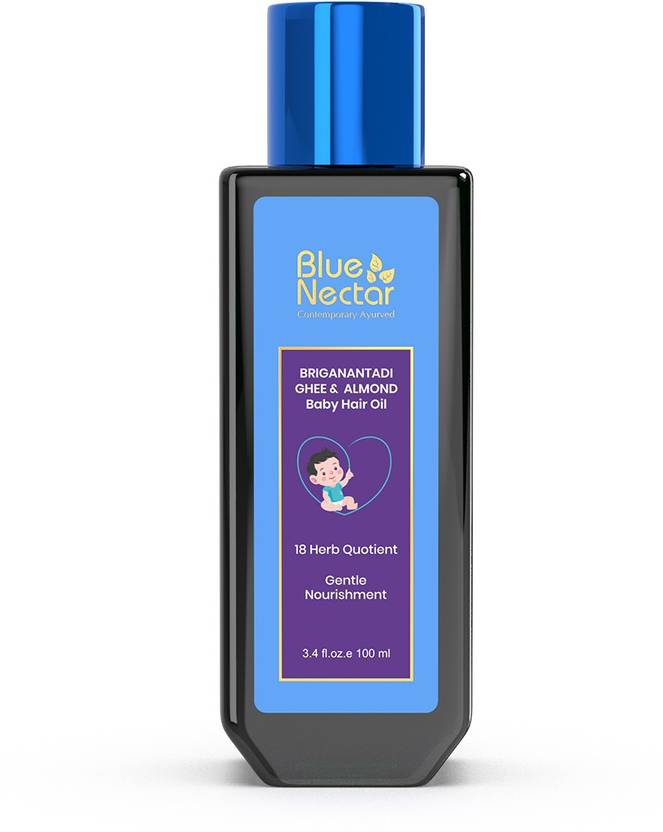 Blue Nectar Baby Hair Oil with Organic Ghee for Scalp Hydration and