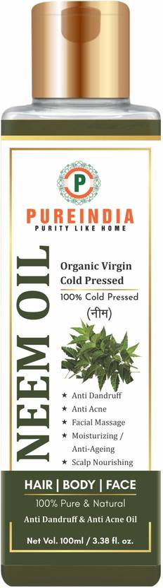 pureindia Neem Oil For Skin & Hair ,Acne and Cure fungal infection from skin 100 ml Hair Oil