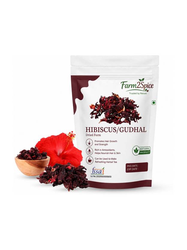 Farm2Spice Raw Dried Hibiscus Flower (Gudhal Ka Phool) for Hair Growth, Hair Fall Control