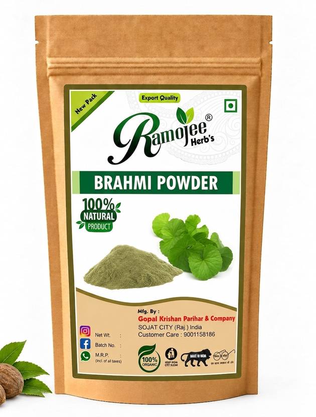 Ramojee Herb's NATURAL brahmi powder paper pouch packet 100gm