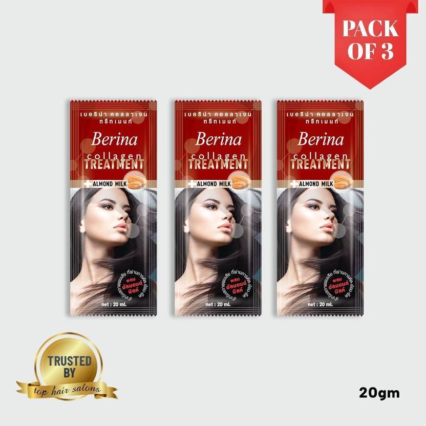 Berina Hair Collagen Treatment Cream for Smooth, Silky & Healthy Looking Hair Pack of 3