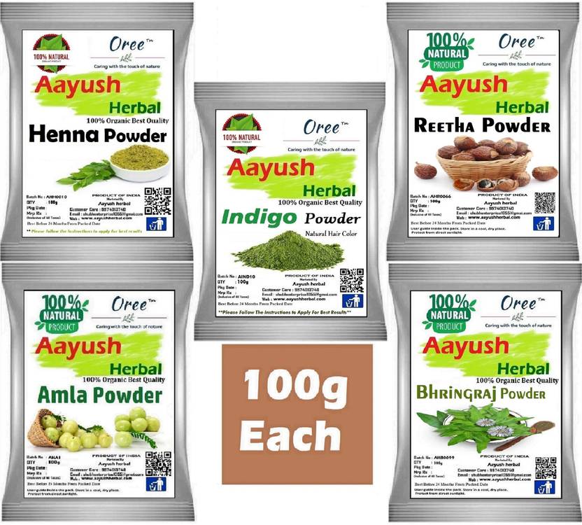 Aayush Herbal Indigo/Henna/Amla/REETHA/Bhringraj POWDER FOR HAIR COMBO