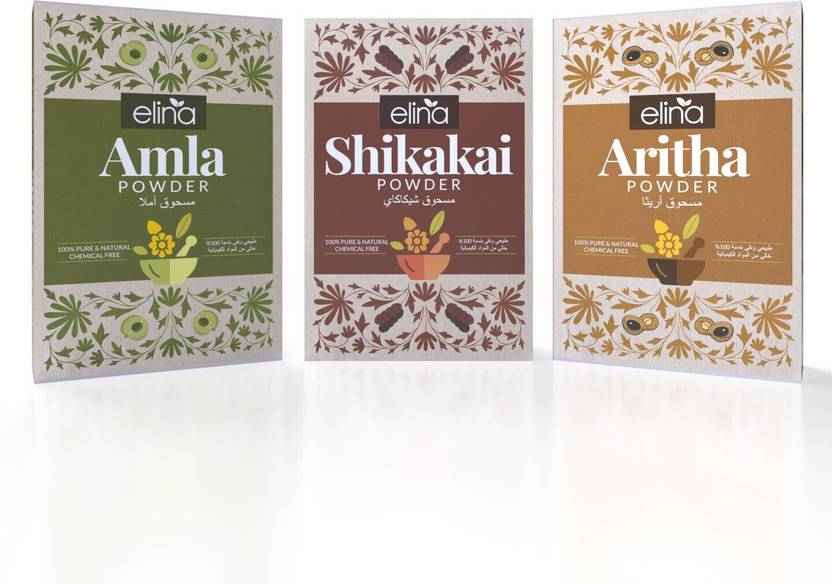 elina 100% Pure Organic Amla,Reetha,Shikakai Powder for Hair Growth/Hair treatment