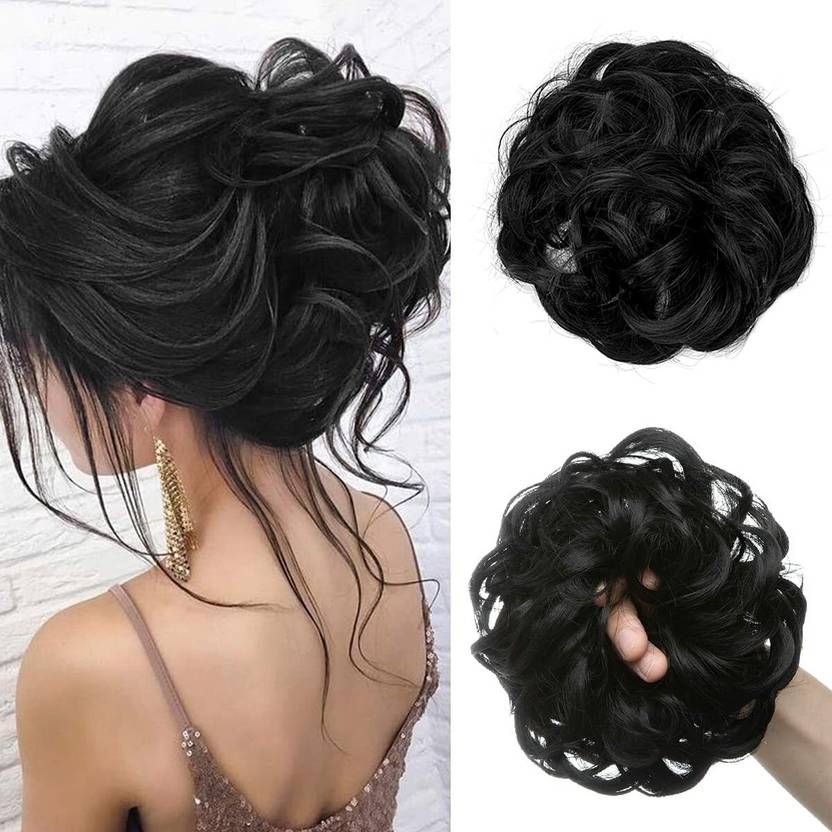 HOJI Synthetic Bun Extension And Wigs For Women And Girls, 35 Gram, Black Hair Extension
