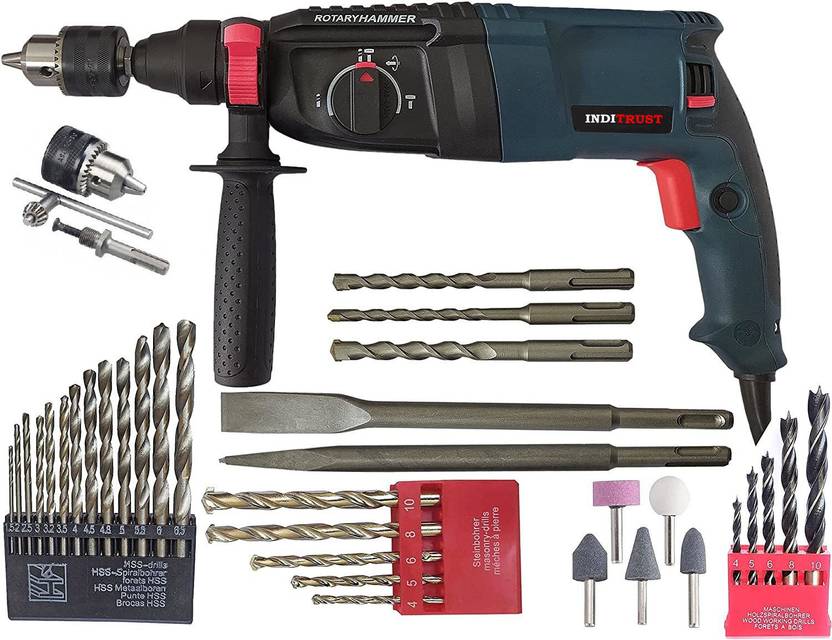 Inditrust 1250W 6 Months warranty BLUE 26mm Electric Hammer Machine with 5pc bit and drill chuck
