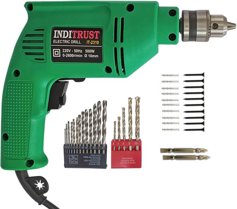 Inditrust 6month Warranty Reversible Electric drill machine Variable speed with 13pc Hss bit 5pc