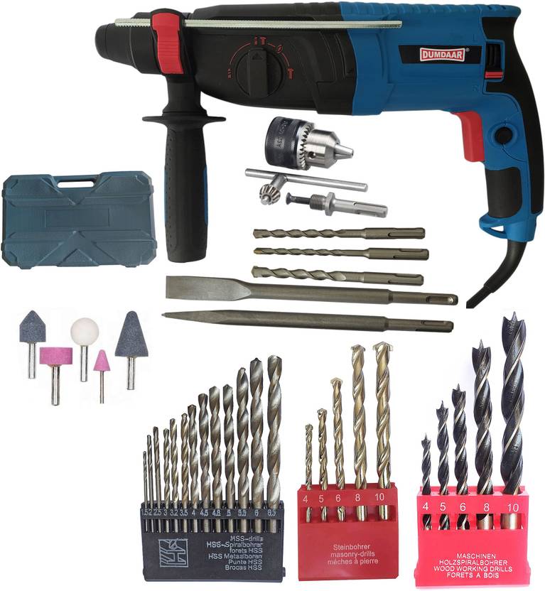 DUMDAAR 6 Month Warranty 1250W 26mm Hammer Machine with 5pc bit 5pc Mounted stone & 13mm drill