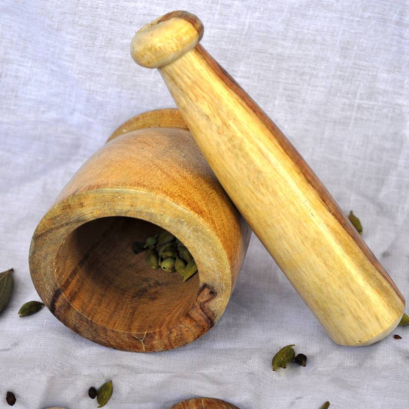 HANDIART STORE Wood Wooden Mortar and Pestle Okhli Kharal Set Hand