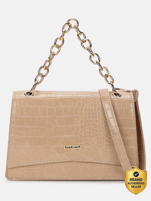 Fastrack Women Beige, Gold Sling Bag
