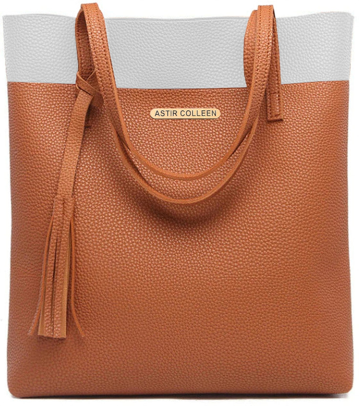 Tote Zipper - Tan & White