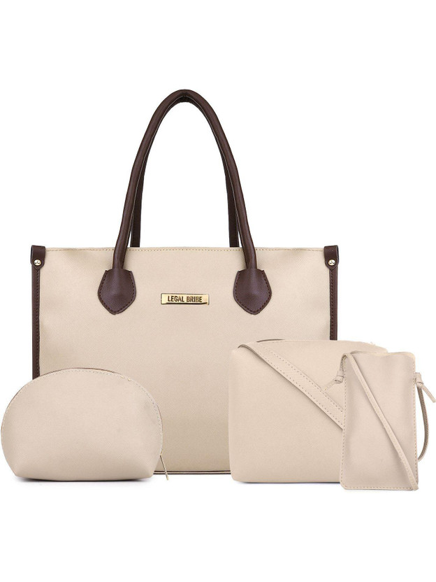 LEGAL BRIBE Women Beige Tote (Pack of: 4)