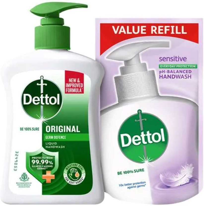 Dettol ORIGNAL HANDWASH PUMP 200ML WITH 175ML REFILL PACK 2 Hand