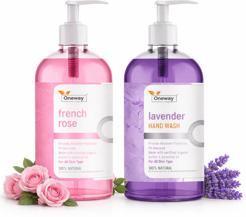 Oneway Happiness French Rose & Lavender Hand Wash Combo | 100% Natural, Liquid Hand Wash Refill + Dispenser