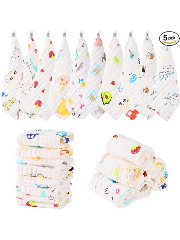 Babking Muslin Cotton Premium Face Towels (25 cm x 25 cm) for Newborn Baby, Extra Soft ["White"] Handkerchief