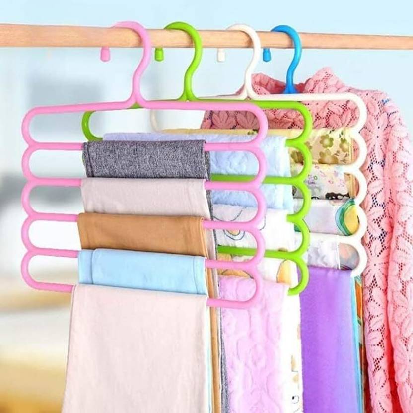 Modish Mart 5 Layer Hangers For Cloths, Sarees, Trouser, Belt, Shirts Plastic Coat Pack of 8 Hangers For Coat